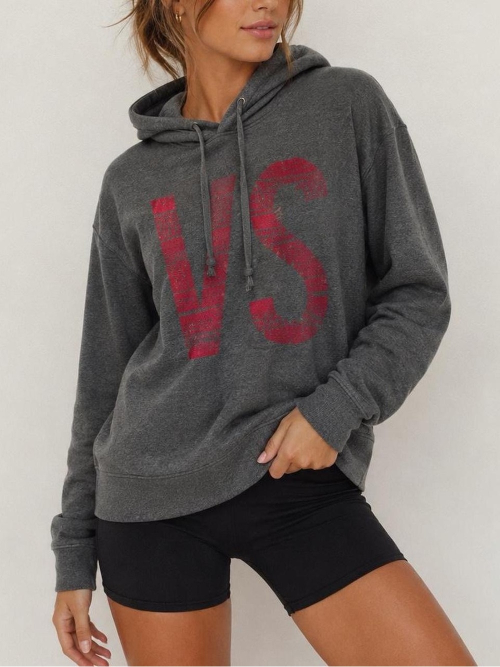 Victoria's Secret Grey VS Graphic Hoodie Pullover Sweatshirt - Size XS Holiday